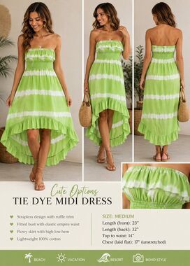 Cute Options Women’s M Green Tie Dye Off Shoulder High Low Ruffle Maxi Dress